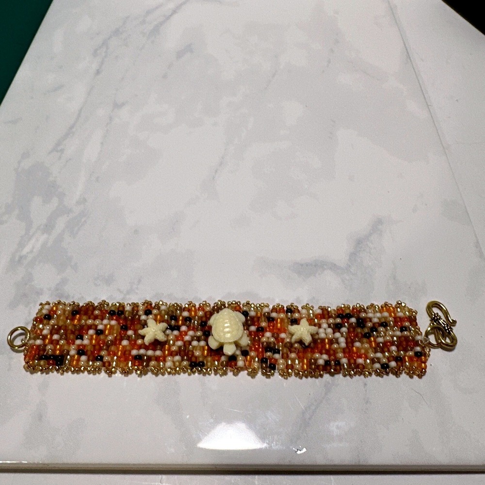 Beaded Turtle Bracelet Starfish Accents Boho Chic Jewelry Handmade - Picture 3 of 6